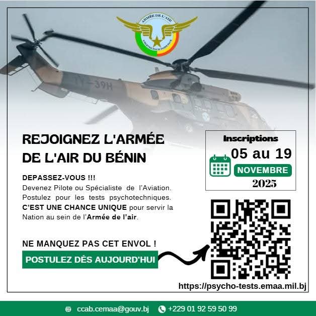 Recrutement armée de l'air Bénin 