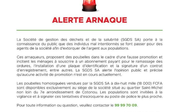 Bénin : La SGDS met en garde contre une nouvelle forme d&rsquo;arnaque