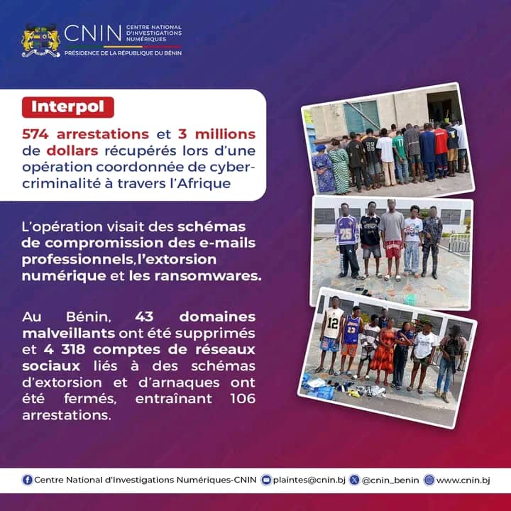 ‎Cybersécurité: Plus de 100 cybercriminels arrêtés au Bénin lors de l’opération Sentinelle avec Interpol ‎