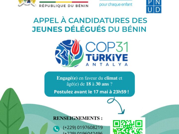 COP31/Sélection des jeunes délégués béninois: L&rsquo;Appel à candidatures  lancé
