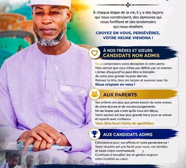 BEPC 2026 : Thibaut Ogou encourage les candidats non admis à garder espoir