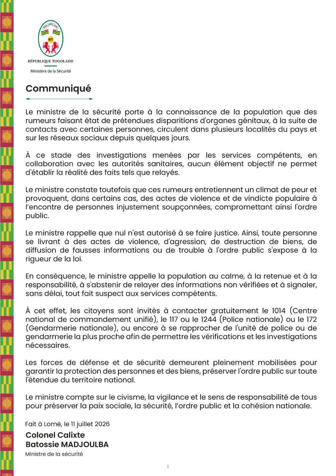 Togo : le gouvernement dément les rumeurs de disparitions d&rsquo;organes génitaux