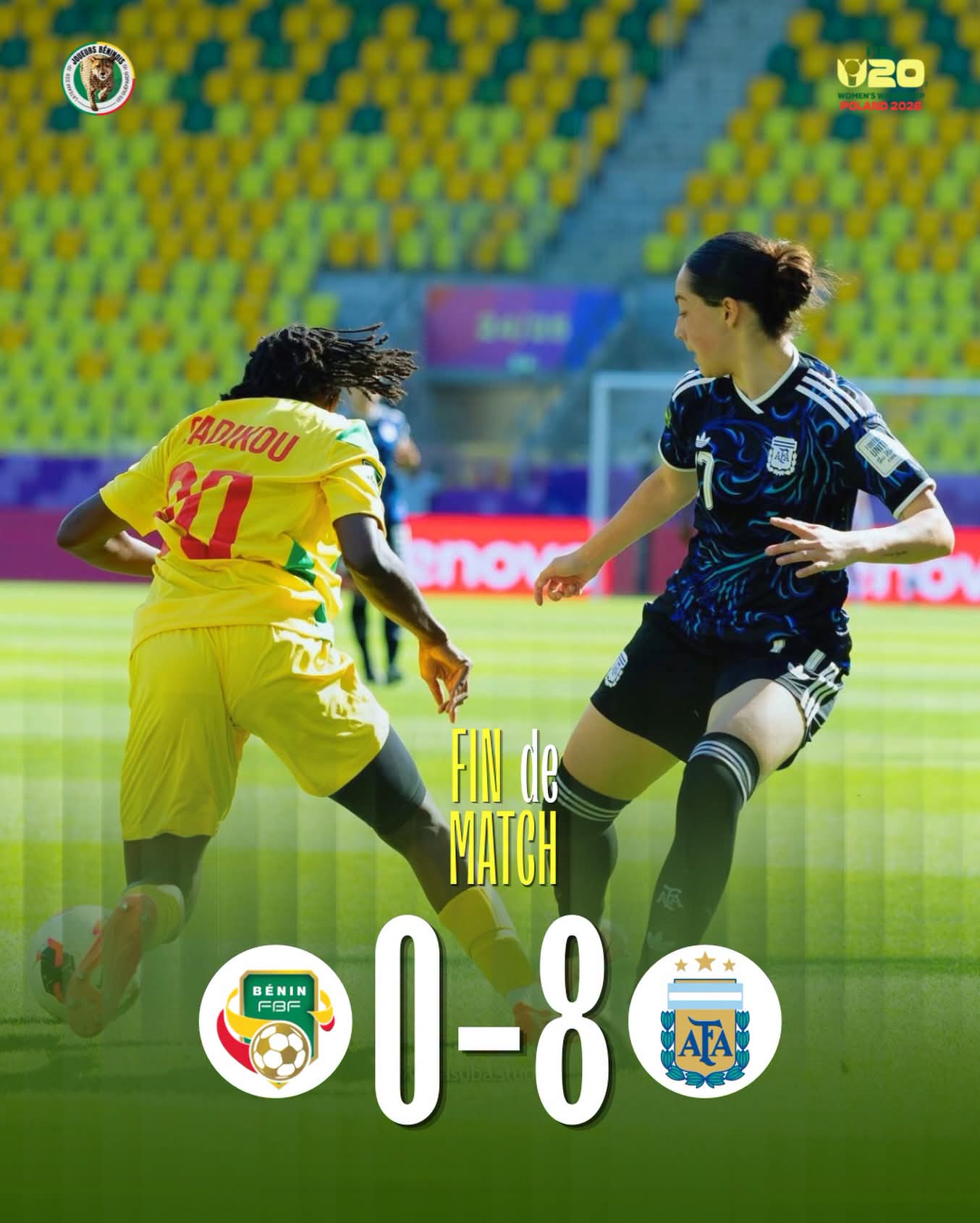 BÉNIN 0 – 8 ARGENTINE : Romaine Gandonou muette, naufrage collectif à Katowice