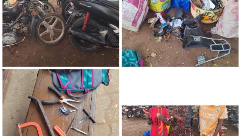 Abomey-Calavi : 3 personnes interpellées, des motos et outils de vol saisis
